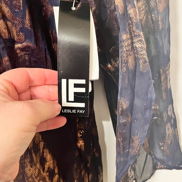 NWT Leslie Fay Navy and Bronze Long Sleeve Dress - Picture 2 of 2